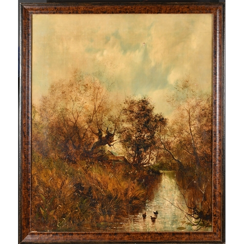 85 - 19th Century English School. A River Landscape with Ducks, Oil on canvas, Indistinctly signed, 30