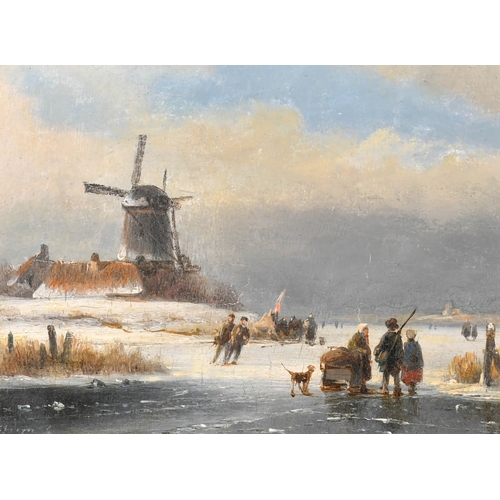 89 - Lodewijk Johannes Kleijn (1817-1897) Dutch. A Winter Scene, Oil on panel, Signed, 5.25