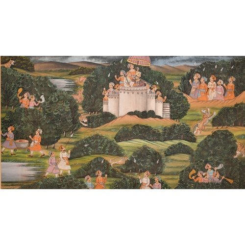 191 - 20th Century Persian School. Hunting Scene, Watercolour on fabric, 17
