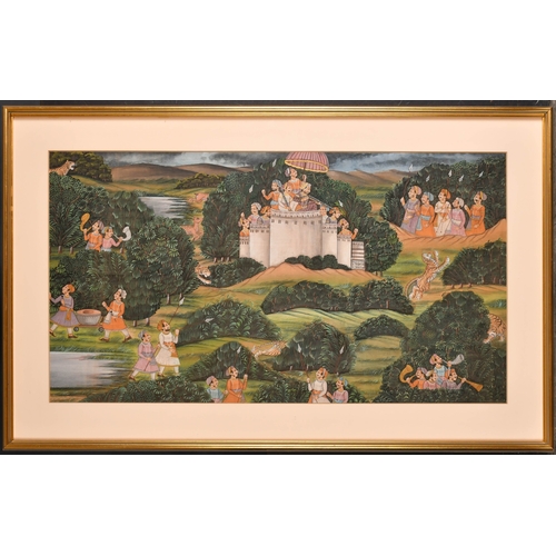 191 - 20th Century Persian School. Hunting Scene, Watercolour on fabric, 17