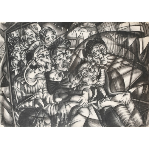 204 - 20th Century English School. Figures on a Ride, Charcoal, 23.5