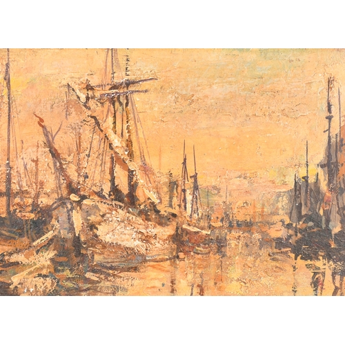 211 - 20th Century English School. Harbour Scene, Oil on board, Indistinctly inscribed in pencil verso, un... 