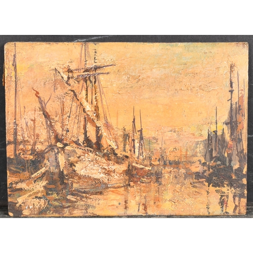 211 - 20th Century English School. Harbour Scene, Oil on board, Indistinctly inscribed in pencil verso, un... 