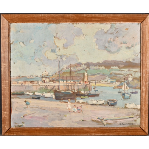 215 - Hurst Balmford (1871-1950) British. Cornish Harbour Scene, possibly St Ives Harbour with Smeatons Pi... 