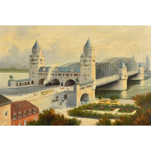 218 - Ernst Julius Engelmann (1820-1902) German. Hohenzollern Bridge, Cologne, Oil on canvas, Signed and i... 