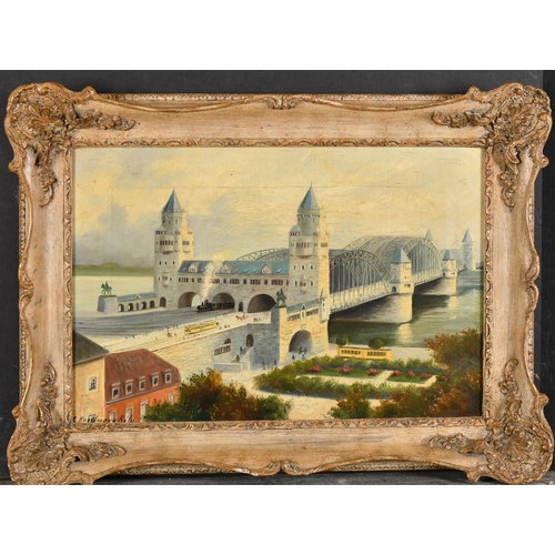218 - Ernst Julius Engelmann (1820-1902) German. Hohenzollern Bridge, Cologne, Oil on canvas, Signed and i... 