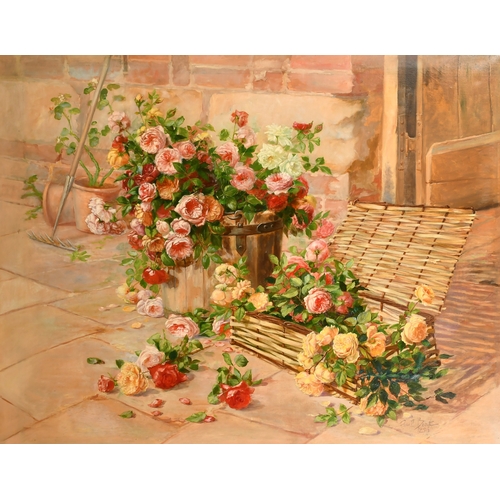 221 - Paul Beat (1874-1945) French. Roses Beside the Garden Door, Oil on canvas, Signed and dated 1894, 47... 