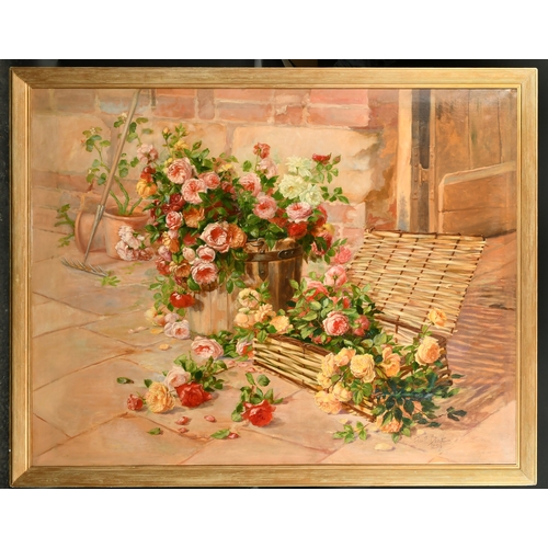 221 - Paul Beat (1874-1945) French. Roses Beside the Garden Door, Oil on canvas, Signed and dated 1894, 47... 