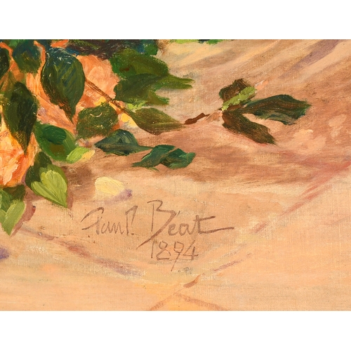 221 - Paul Beat (1874-1945) French. Roses Beside the Garden Door, Oil on canvas, Signed and dated 1894, 47... 