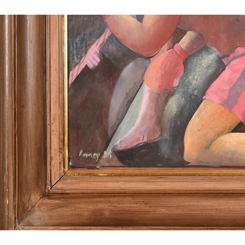 283 - Mick Rooney (1944-) British. Boxing Match, Mixed media, Signed and dated '88, 21.5