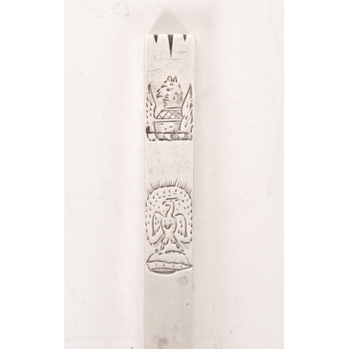 314 - A Silver Two Pronged Meat Fork (modern), plain 17th Century replica engraved with two family crests.... 