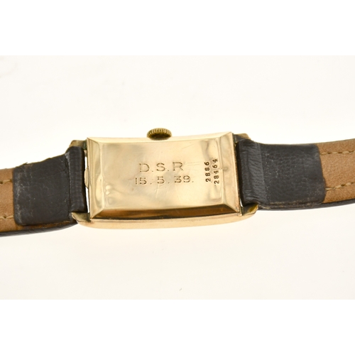 335 - Rolex - A 9ct Gold Wristwatch, Swiss Made, rectangular cream dial with Arabic numberals, subsidary d... 