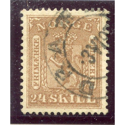 1447 - NORWAY 1863 - 64 24sk bistre brown vfu. SG 19. Cat £180.