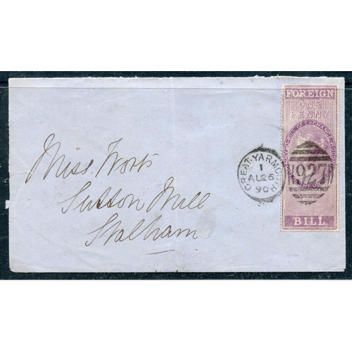 POSTAL HISTORY 1890 envelope to Stalham franked 1d. Foreign Bill stamp