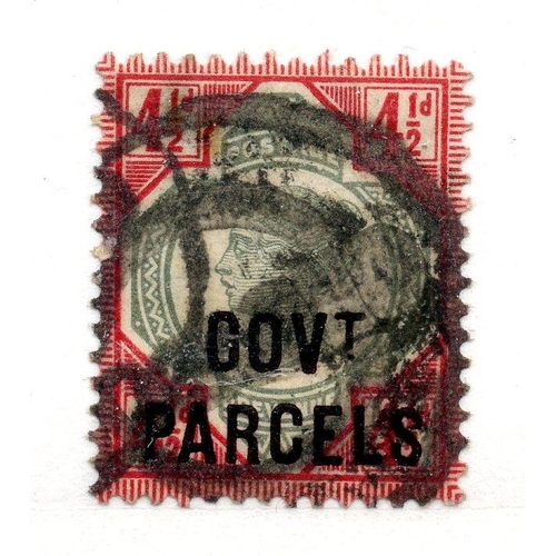 1042 - OFFICIALS GOVT PARCELS 1891 - 1900 4½d green and carmine good used, a little heavy but sound.  SG O7... 