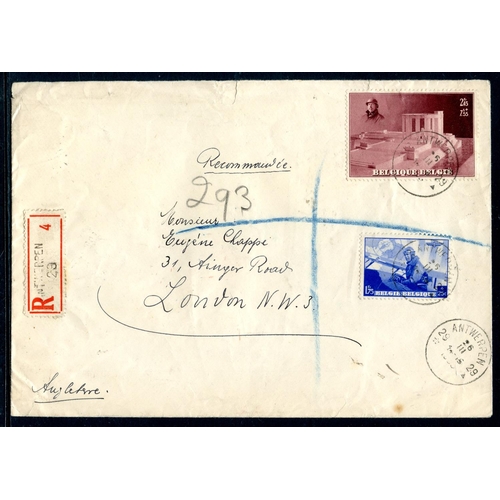 122 - BELGIUM 1938 cover to GB franked with Michel 465 and 469. Small tear at top.