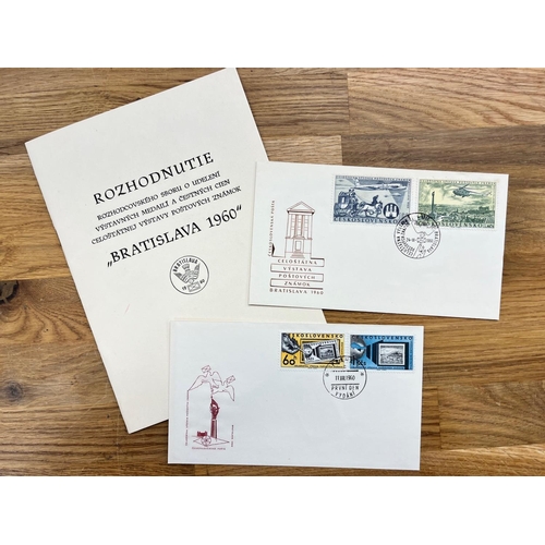 182 - CZECHOSLOVAKIA 1960 Bratislava Stamp Exhibition booklet + First Day covers x 2. Good condition.