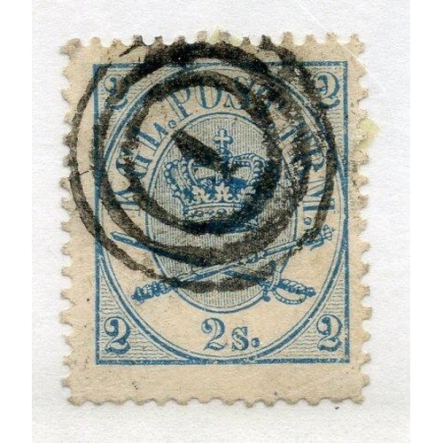 190 - DENMARK 1864 - 70 2sk pale blue perf 13 x 12½ used. SG 23. Cat £60.