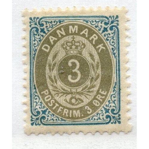 192 - DENMARK 1875 - 1903 3 ore grey and grey-blue thick carton paper mint. SG 50a. Cat £130.