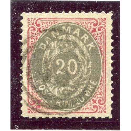 193 - DENMARK 1875 - 1903 2 ore grey and carmine fu. SG 71. Cat £41.