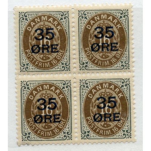 195 - DENMARK 1912 35 ore on 16 ore brown and slate block of 4 um. SG 131. Cat £60.