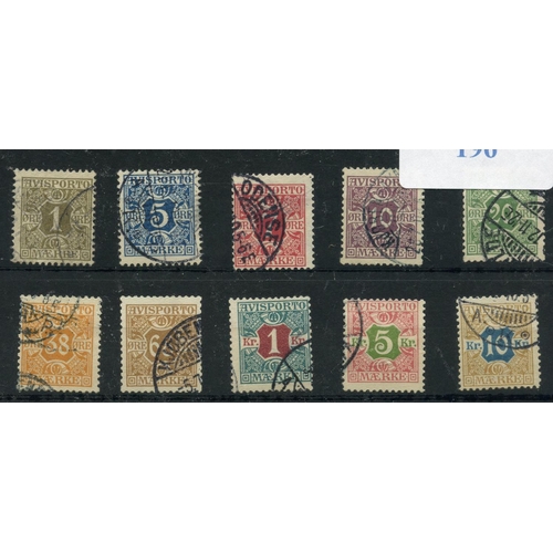 196 - DENMARK NEWSPAPER STAMP 1907 set perf 12½ used. SG N131 - 40. Cat £160.