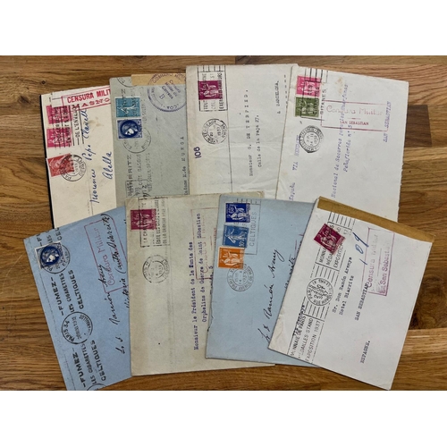 222 - FRANCE 1937 - 9 censored mail x 8 to Spain, censored in Masnou (1), Barcelona (1) and San Sebastian ... 