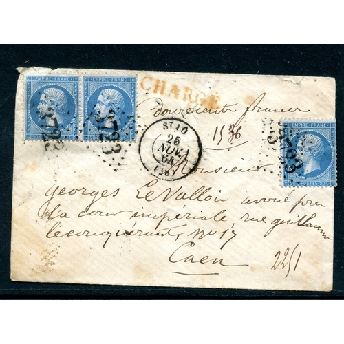 229 - FRANCE 1864 St Lo to Caen Insured cover franked to 60c. Good condition.