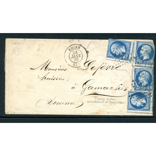 230 - FRANCE 1867 local wrapper from Rouen to Ganaches, Somme franked to 80c. Good condition.