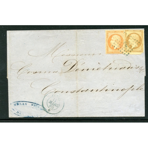 231 - FRANCE 1865 entire to Turkey franked with 10c + 40c Napoleon tied with 'Ancre' lozenge in green. Goo... 