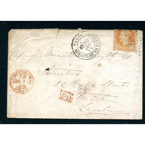 232 - FRANCE 1869 cover to Great Britain from the Ministry of Finance in Paris franked to 40c. Rough openi... 