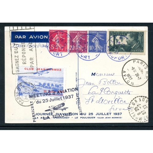 279 - FRANCE 1937 local card from the Paris Aviation Meeting with tied Meeting label and franking includes... 