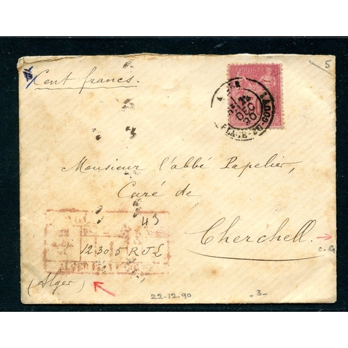 322 - FRENCH COLS ALGERIA 1890 Insured cover from Algiers to Cherchell franked to 50c. Good condition.