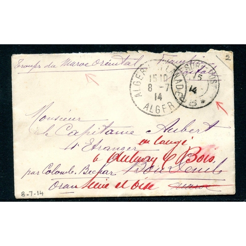 327 - FRENCH COLS FRENCH MOROCCO 1914 to France Military unstamped much travelled cover. Good condition.