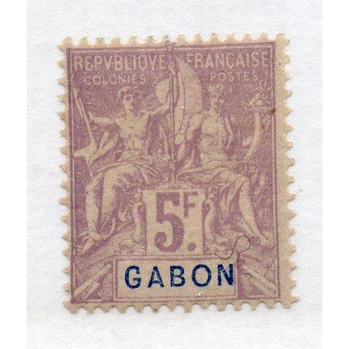 328 - FRENCH COLS GABON 1904 - 07 5f mauve on pale lilac. SG 32. Cat £140.