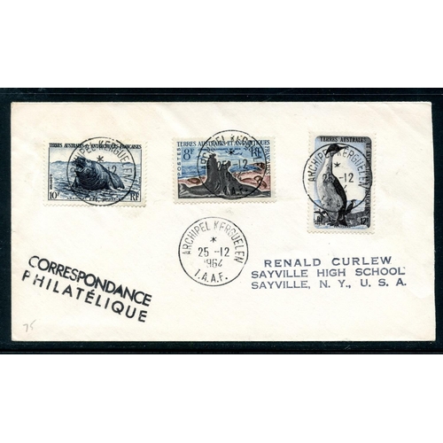 335 - FRENCH COLS S ANT TER 1964 cover to USA franked with 3 x stamps tied with Kerguelen postmark. Good c... 