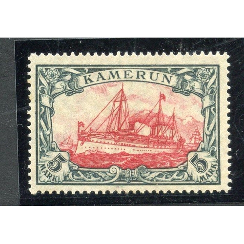 350 - GERMAN COLS CAMEROUN 1905 - 19 5m carmine and black 25 x 17 holes um. SG K25a. Cat £48. Mi 25IIB. Ca... 