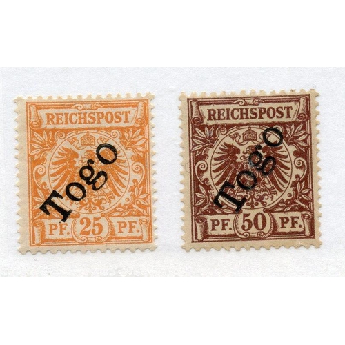 366 - GERMAN COLS TOGO 1897 - 98 25pf orange plus 50pf chocolate mint. SG G5, 6. Cat £110.