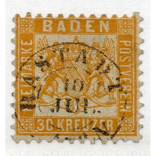 369 - GERMAN STATES BADEN 1862 - 05 30k orange perf 10 fu. SG 38. Cat £4250.