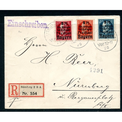 375 - GERMAN STATES BAVARIA 1920 registered cover franked with charity set. Good condition.