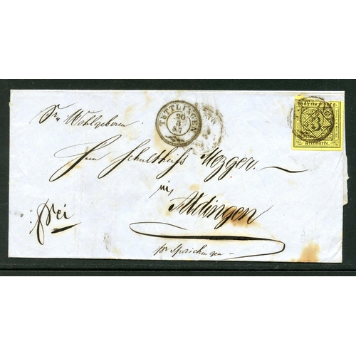 382 - GERMAN STATES WURTT 1857 entire franked to 3k Tettlingen to Aldingen. Good condition.