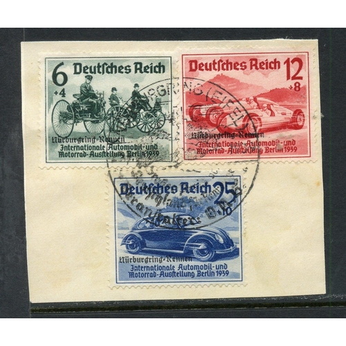 407 - GERMANY 1939 Nurburgring Races set on small piece fu. SG 683 - 5. Cat £120.