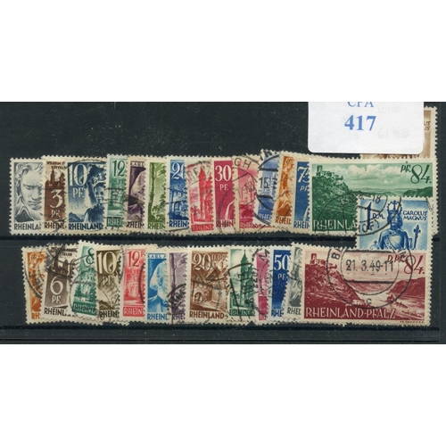 417 - GERMAN ALLIED OCC BR & AMERICAN ZONE RHEINLAND PFALZ 1947 set plus 1948 Reform set used. SG FR1 - 29... 