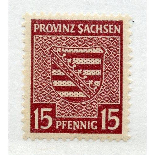 420 - GERMAN ALLIED OCC BR & AMERICAN ZONE SAXONY 1945 - 46 15pf claret um. SG RC15. Cat £300.