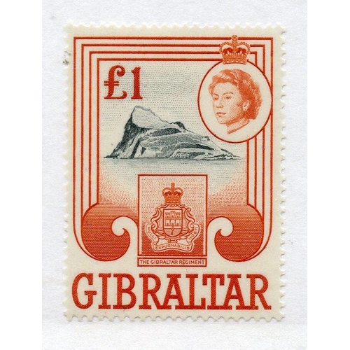 448 - GIBRALTAR 1960 - 62 £1 black and orange um. SG 173. Cat £25.