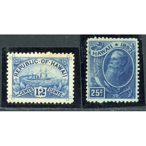 473 - HAWAII 1894 12c blue plus 25c blue mint. SG 81, 82. Cat £40.