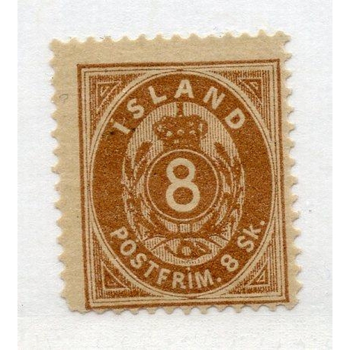 485 - ICELAND 1873 8sk brown mint. SG 3. Cat £375.