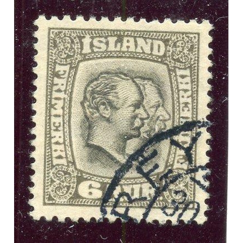 502 - ICELAND 1914 - 18 6a sepia and grey wmk multiple crosses perf 14 x 14½ fu. SG 113. Cat £130.