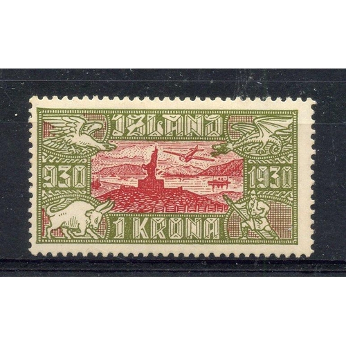 509 - ICELAND 1930  1k carmine and olive-green air mint. SG 178. Cat £55.