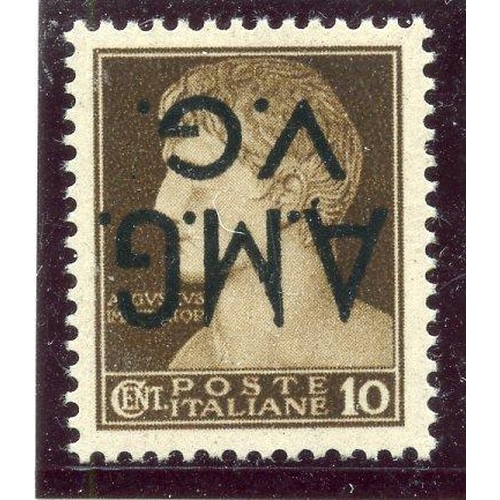 529 - ITALIAN COLS A.M.G 1945 10c sepia opt inverted um. SG 26 var. Sassone cat 20?.